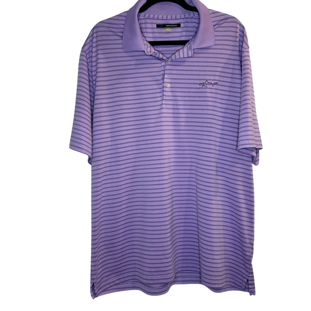 Greg Norman Golf Polo Shirt Striped Short Sleeve‎ Athletic Purple Mens Large